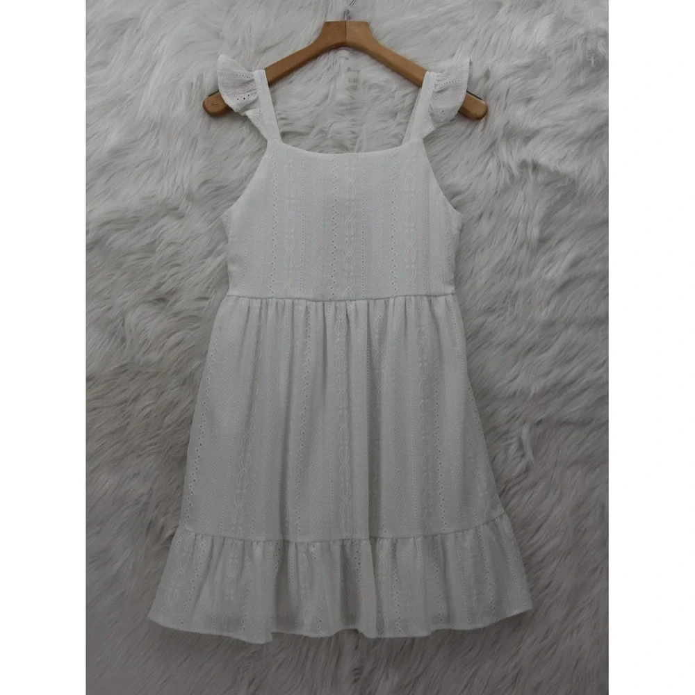 The Childrens Place White Eyelet Cutout Dress Size 16 XXL Ruffle Preppy Minimal
